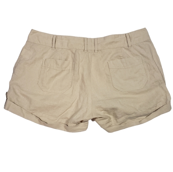 Papaya Tan Beige 100% Linen Shorts Size Large Cuffed Lightweight Breathable - Picture 2 of 13